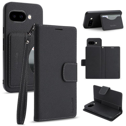 Retro Litchi Texture Vegan Leather Magnetic Wallet Phone Case with Wrist Strap, For Google Pixel 10a, For Google Pixel 10 Pro XL, For Google Pixel 10 / 10 Pro, For Google Pixel 9a, For Google Pixel 9 Pro XL, For Google Pixel 9 / 9 Pro