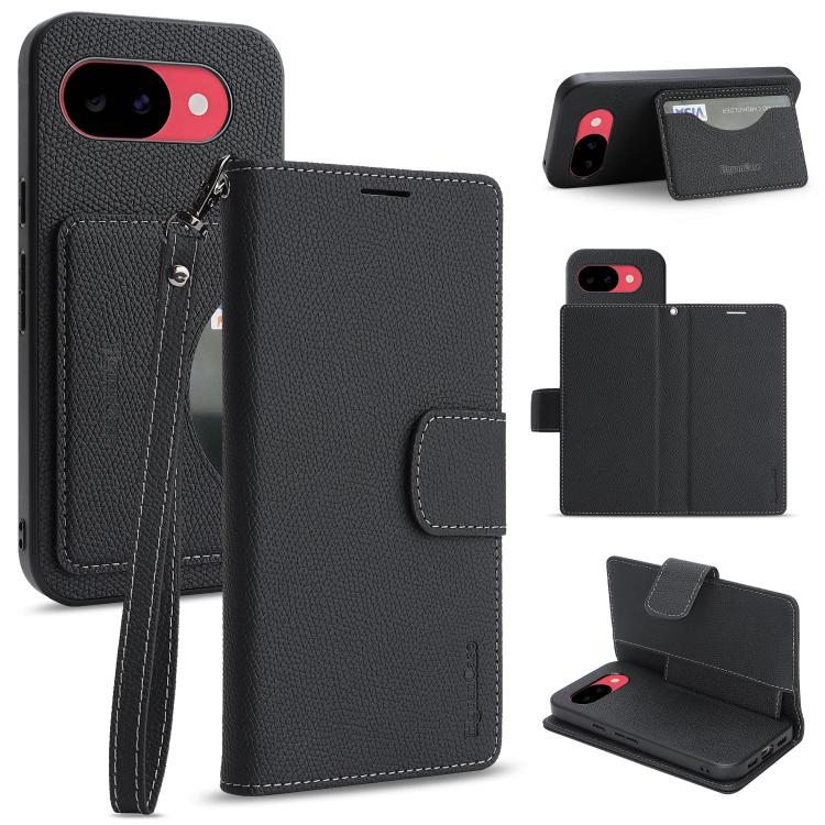Retro Litchi Texture Vegan Leather Magnetic Wallet Phone Case with Wrist Strap, For Google Pixel 10a, For Google Pixel 10 Pro XL, For Google Pixel 10 / 10 Pro, For Google Pixel 9a, For Google Pixel 9 Pro XL, For Google Pixel 9 / 9 Pro