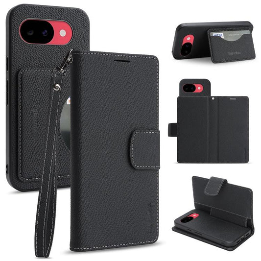 Retro Litchi Texture Vegan Leather Magnetic Wallet Phone Case with Wrist Strap, For Google Pixel 10a, For Google Pixel 10 Pro XL, For Google Pixel 10 / 10 Pro, For Google Pixel 9a, For Google Pixel 9 Pro XL, For Google Pixel 9 / 9 Pro