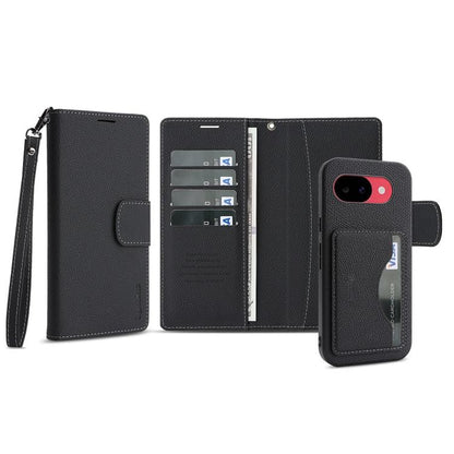 Retro Litchi Texture Vegan Leather Magnetic Wallet Phone Case with Wrist Strap, For Google Pixel 10a, For Google Pixel 10 Pro XL, For Google Pixel 10 / 10 Pro, For Google Pixel 9a, For Google Pixel 9 Pro XL, For Google Pixel 9 / 9 Pro