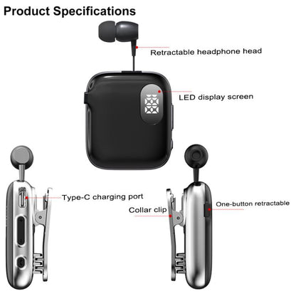 QRSC-K91 AI Edition Lavalier LED Digital Display Bluetooth Earphone with 32cm Retractable Cable