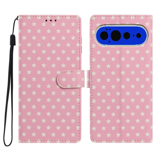 Star Pattern Magnetic Buckle Vegan Leather Phone Case with Wrist Strap, For Google Pixel 11 Pro XL, For Google Pixel 11 Pro, For Google Pixel 10 Pro XL, For Google Pixel 9 Pro / 10 Pro, For Google Pixel 9a, For Google Pixel 8a, For Google Pixel 8 Pro
