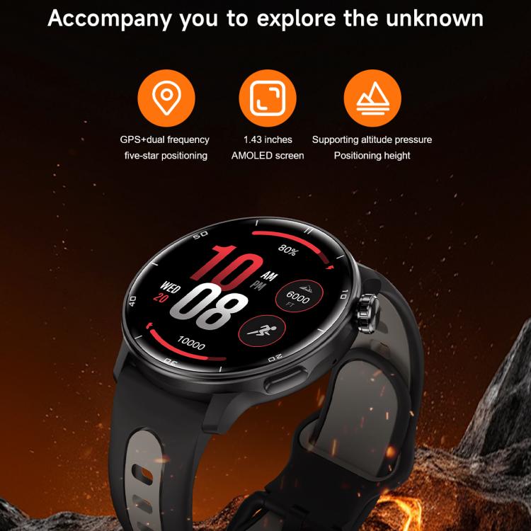 S666 1.43 inch AMOLED HD GPS Sport Smart Watch, Support Bluetooth Call / Sleep / Blood Oxygen / Heart Rate / Female Menstrual Cycle