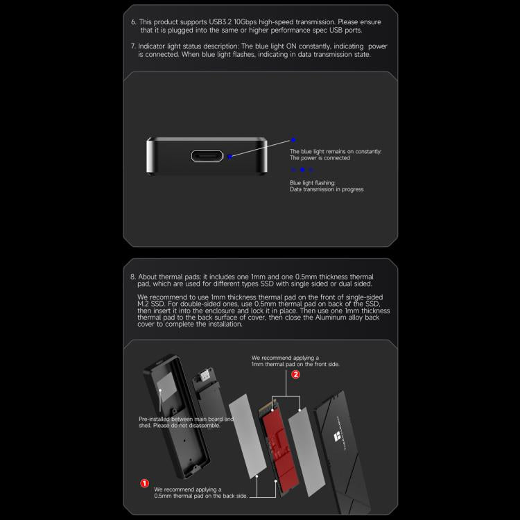 THERMALRIGHT HR-EB109 M.2 NVMe / SATA Dual Protocol SSD Enclosure with Type-C to Type-C Cable, EB109 Dual Protocol
