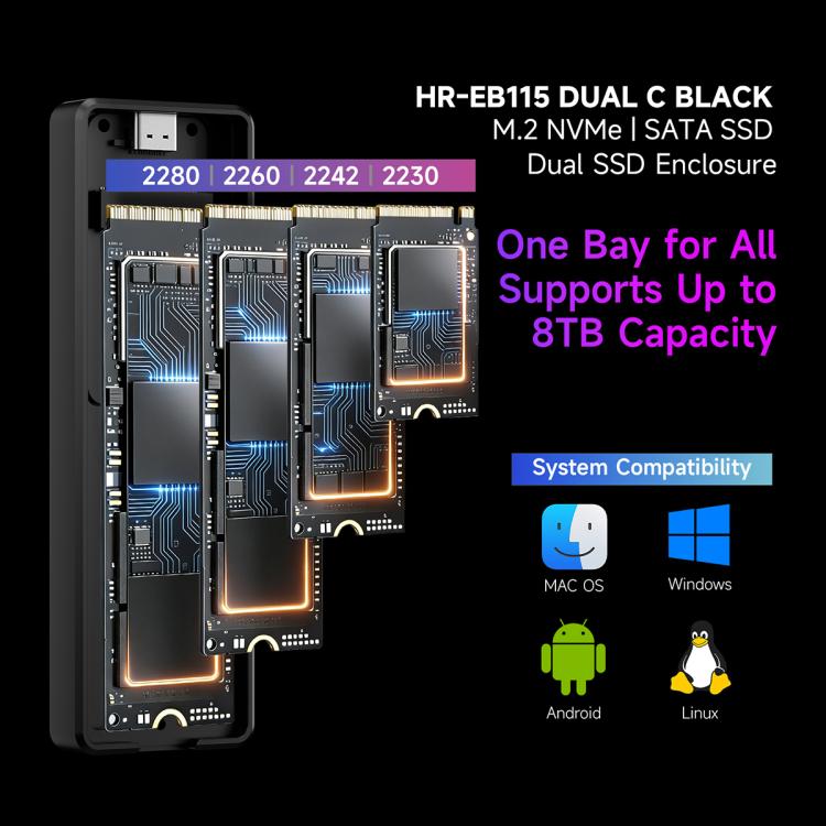 THERMALRIGHT HR-EB115 M.2 NVMe / SATA Dual Protocol SSD Enclosure with Type-C to Type-C Cable, EB115 Dual Protocol