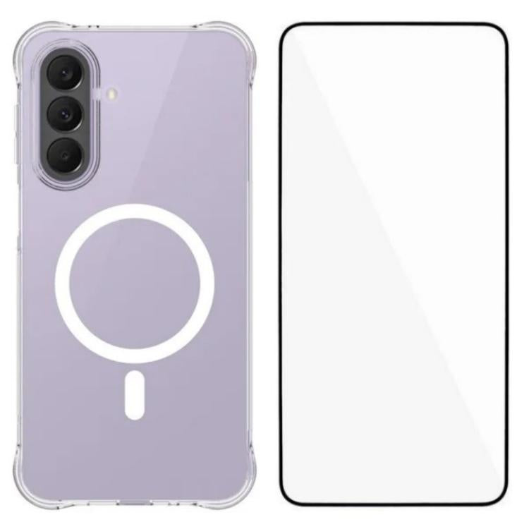 WANLONFENG Transparent Magnetic Four-Corner Shockproof TPU Phone Case with Screen Film, For Galaxy S26 FE 5G, For Galaxy S26+ 5G, For Galaxy S26 Ultra 5G, For Galaxy S26 5G, For Galaxy S25 FE 5G