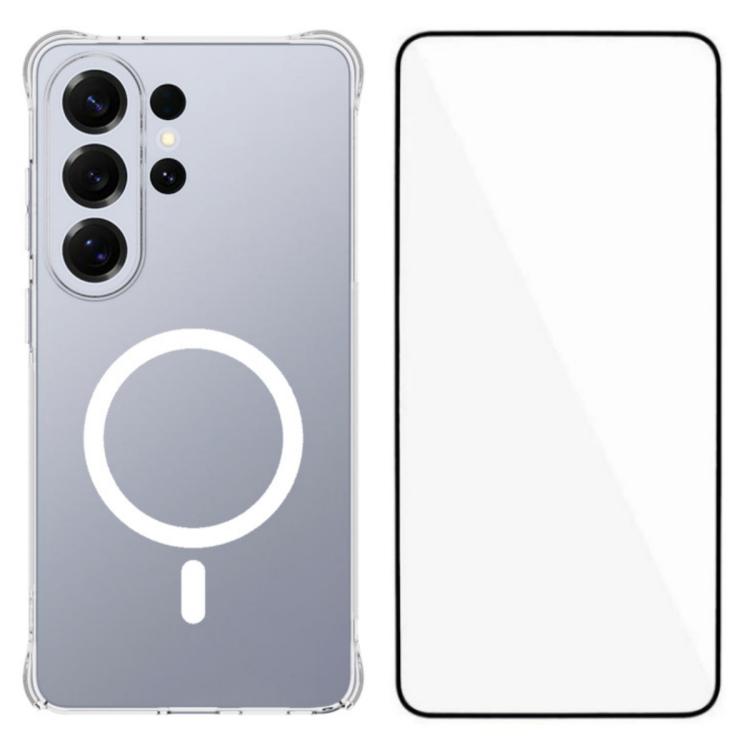 WANLONFENG Transparent Magnetic Four-Corner Shockproof TPU Phone Case with Screen Film, For Galaxy S26 FE 5G, For Galaxy S26+ 5G, For Galaxy S26 Ultra 5G, For Galaxy S26 5G, For Galaxy S25 FE 5G
