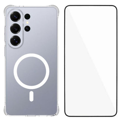 WANLONFENG Transparent Magnetic Four-Corner Shockproof TPU Phone Case with Screen Film, For Galaxy S26 FE 5G, For Galaxy S26+ 5G, For Galaxy S26 Ultra 5G, For Galaxy S26 5G, For Galaxy S25 FE 5G