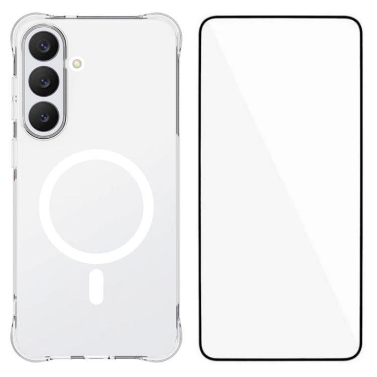 WANLONFENG Transparent Magnetic Four-Corner Shockproof TPU Phone Case with Screen Film, For Galaxy S26 FE 5G, For Galaxy S26+ 5G, For Galaxy S26 Ultra 5G, For Galaxy S26 5G, For Galaxy S25 FE 5G