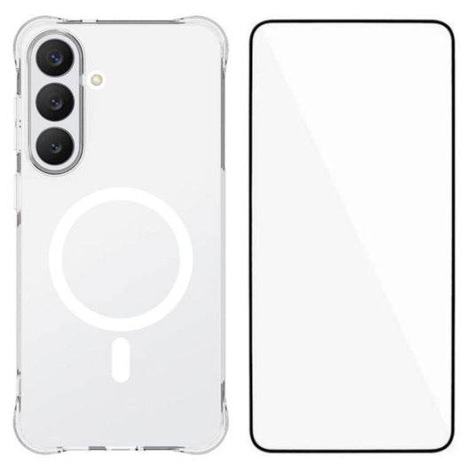 WANLONFENG Transparent Magnetic Four-Corner Shockproof TPU Phone Case with Screen Film, For Galaxy S26 FE 5G, For Galaxy S26+ 5G, For Galaxy S26 Ultra 5G, For Galaxy S26 5G, For Galaxy S25 FE 5G