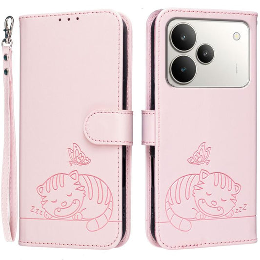 Cat Butterfly Embossed RFID Vegan Leather Phone Case with Strap, For Realme P4 5G, For Realme 15T 5G, For Realme C71 India, For Realme 15 Pro 5G, For Realme 15 5G, For Realme C71 4G, For Realme Neo7 Turbo, For Realme GT7 Global, For Realme 14          ...