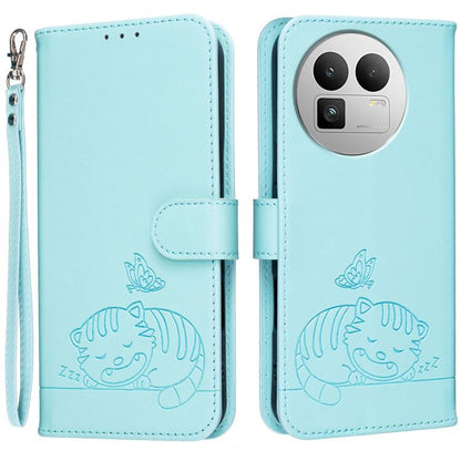 Cat Butterfly Embossed RFID Vegan Leather Phone Case with Strap, For Realme P4 Power 5G, For Realme Note 80 4G, For Realme C83 5G, For Realme Neo8 5G, For Realme 16 5G, For Realme 16 Pro+ 5G, For Realme 16 Pro 5G, For Realme GT8 Pro Global             ...