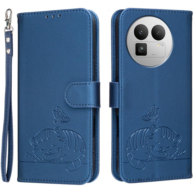 Cat Butterfly Embossed RFID Vegan Leather Phone Case with Strap, For Realme P4 Power 5G, For Realme Note 80 4G, For Realme C83 5G, For Realme Neo8 5G, For Realme 16 5G, For Realme 16 Pro+ 5G, For Realme 16 Pro 5G, For Realme GT8 Pro Global             ...
