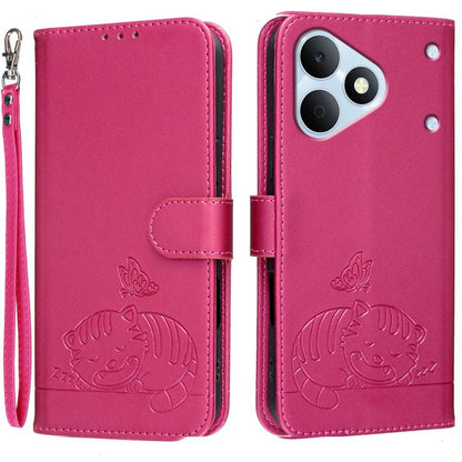 Cat Butterfly Embossed RFID Vegan Leather Phone Case with Strap, For Realme P4 Power 5G, For Realme Note 80 4G, For Realme C83 5G, For Realme Neo8 5G, For Realme 16 5G, For Realme 16 Pro+ 5G, For Realme 16 Pro 5G, For Realme GT8 Pro Global             ...