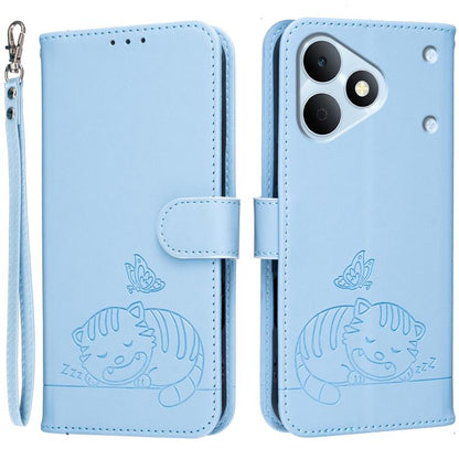 Cat Butterfly Embossed RFID Vegan Leather Phone Case with Strap, For Realme P4 Power 5G, For Realme Note 80 4G, For Realme C83 5G, For Realme Neo8 5G, For Realme 16 5G, For Realme 16 Pro+ 5G, For Realme 16 Pro 5G, For Realme GT8 Pro Global             ...