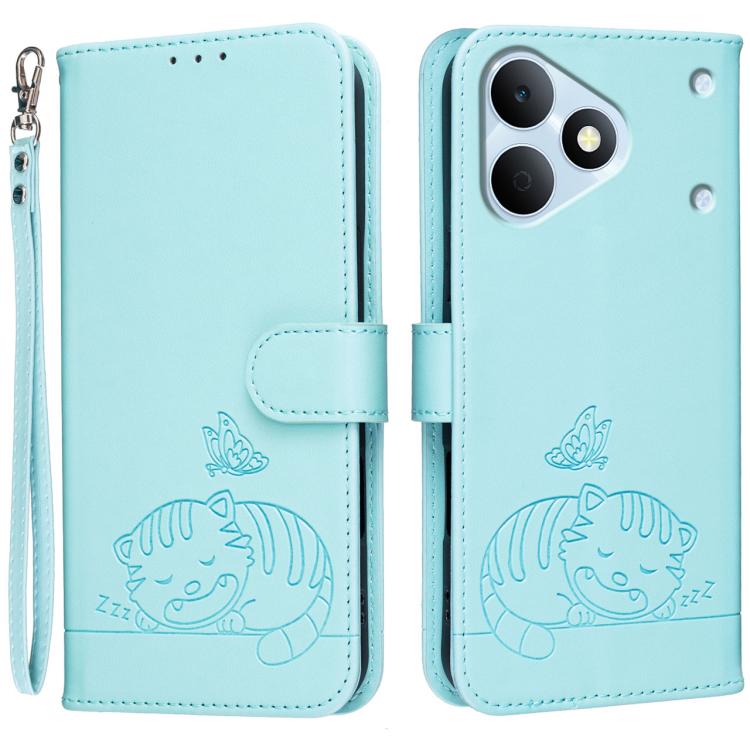 Cat Butterfly Embossed RFID Vegan Leather Phone Case with Strap, For Realme P4 Power 5G, For Realme Note 80 4G, For Realme C83 5G, For Realme Neo8 5G, For Realme 16 5G, For Realme 16 Pro+ 5G, For Realme 16 Pro 5G, For Realme GT8 Pro Global             ...
