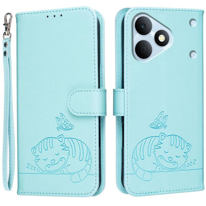 Cat Butterfly Embossed RFID Vegan Leather Phone Case with Strap, For Realme P4 Power 5G, For Realme Note 80 4G, For Realme C83 5G, For Realme Neo8 5G, For Realme 16 5G, For Realme 16 Pro+ 5G, For Realme 16 Pro 5G, For Realme GT8 Pro Global             ...