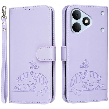 Cat Butterfly Embossed RFID Vegan Leather Phone Case with Strap, For Realme P4 Power 5G, For Realme Note 80 4G, For Realme C83 5G, For Realme Neo8 5G, For Realme 16 5G, For Realme 16 Pro+ 5G, For Realme 16 Pro 5G, For Realme GT8 Pro Global             ...