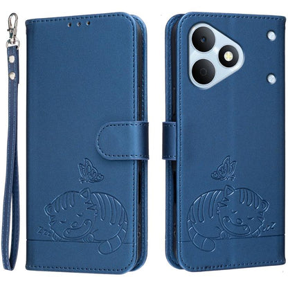 Cat Butterfly Embossed RFID Vegan Leather Phone Case with Strap, For Realme P4 Power 5G, For Realme Note 80 4G, For Realme C83 5G, For Realme Neo8 5G, For Realme 16 5G, For Realme 16 Pro+ 5G, For Realme 16 Pro 5G, For Realme GT8 Pro Global             ...