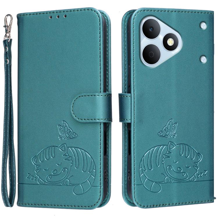 Cat Butterfly Embossed RFID Vegan Leather Phone Case with Strap, For Realme P4 Power 5G, For Realme Note 80 4G, For Realme C83 5G, For Realme Neo8 5G, For Realme 16 5G, For Realme 16 Pro+ 5G, For Realme 16 Pro 5G, For Realme GT8 Pro Global             ...