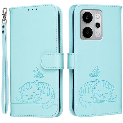 Cat Butterfly Embossed RFID Vegan Leather Phone Case with Strap, For Realme P4 Power 5G, For Realme Note 80 4G, For Realme C83 5G, For Realme Neo8 5G, For Realme 16 5G, For Realme 16 Pro+ 5G, For Realme 16 Pro 5G, For Realme GT8 Pro Global             ...