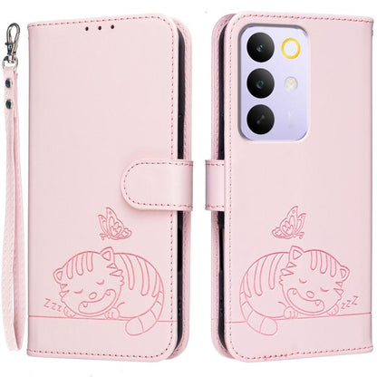 Cat Butterfly Embossed RFID Vegan Leather Phone Case with Strap, For Realme P4 Power 5G, For Realme Note 80 4G, For Realme C83 5G, For Realme Neo8 5G, For Realme 16 5G, For Realme 16 Pro+ 5G, For Realme 16 Pro 5G, For Realme GT8 Pro Global             ...