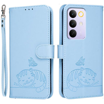 Cat Butterfly Embossed RFID Vegan Leather Phone Case with Strap, For Realme P4 Power 5G, For Realme Note 80 4G, For Realme C83 5G, For Realme Neo8 5G, For Realme 16 5G, For Realme 16 Pro+ 5G, For Realme 16 Pro 5G, For Realme GT8 Pro Global             ...