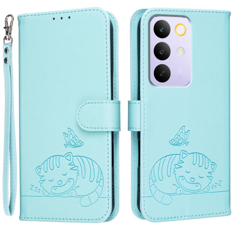 Cat Butterfly Embossed RFID Vegan Leather Phone Case with Strap, For Realme P4 Power 5G, For Realme Note 80 4G, For Realme C83 5G, For Realme Neo8 5G, For Realme 16 5G, For Realme 16 Pro+ 5G, For Realme 16 Pro 5G, For Realme GT8 Pro Global             ...