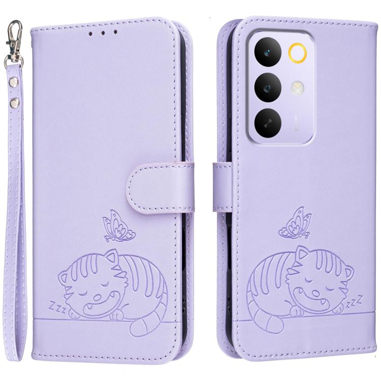 Cat Butterfly Embossed RFID Vegan Leather Phone Case with Strap, For Realme P4 Power 5G, For Realme Note 80 4G, For Realme C83 5G, For Realme Neo8 5G, For Realme 16 5G, For Realme 16 Pro+ 5G, For Realme 16 Pro 5G, For Realme GT8 Pro Global             ...