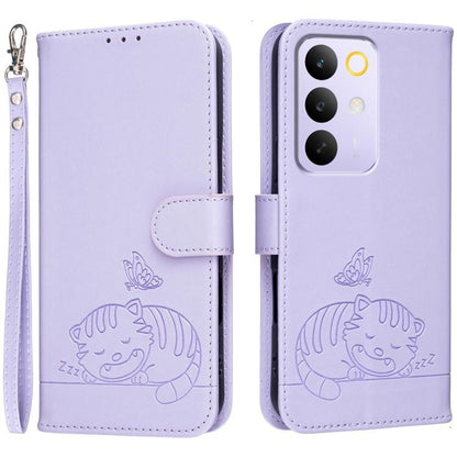 Cat Butterfly Embossed RFID Vegan Leather Phone Case with Strap, For Realme P4 Power 5G, For Realme Note 80 4G, For Realme C83 5G, For Realme Neo8 5G, For Realme 16 5G, For Realme 16 Pro+ 5G, For Realme 16 Pro 5G, For Realme GT8 Pro Global             ...