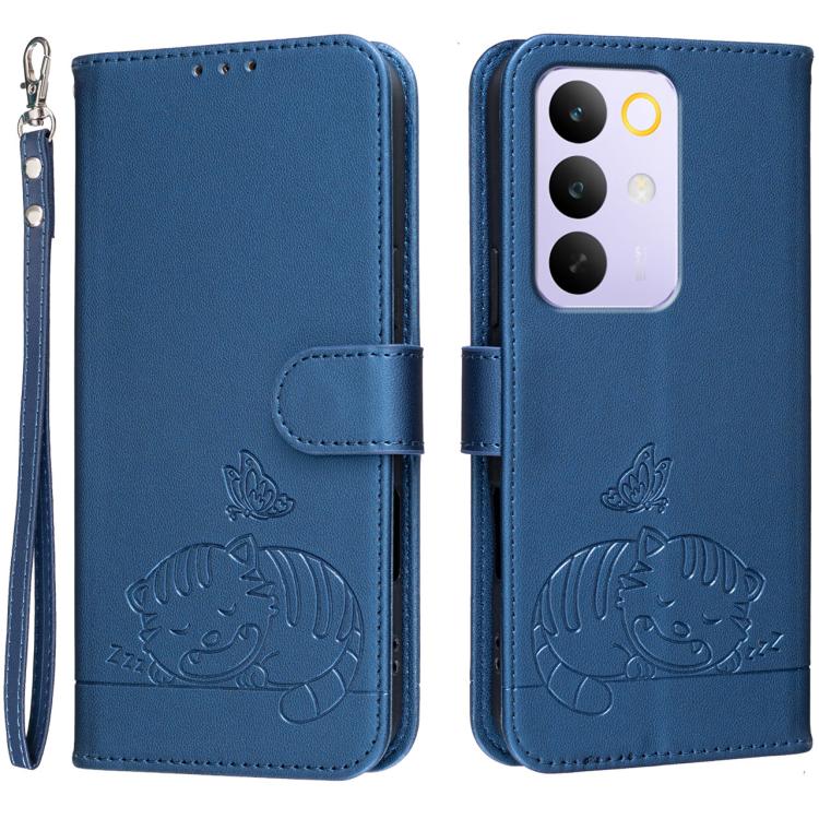 Cat Butterfly Embossed RFID Vegan Leather Phone Case with Strap, For Realme P4 Power 5G, For Realme Note 80 4G, For Realme C83 5G, For Realme Neo8 5G, For Realme 16 5G, For Realme 16 Pro+ 5G, For Realme 16 Pro 5G, For Realme GT8 Pro Global             ...