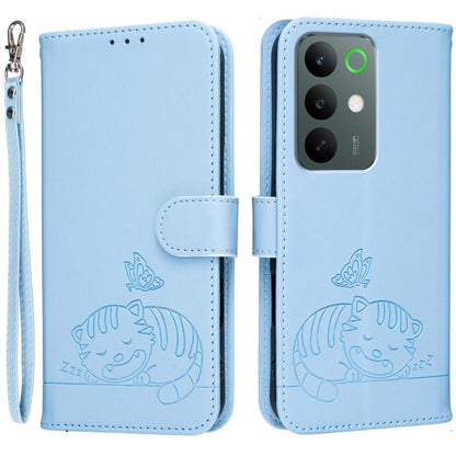 Cat Butterfly Embossed RFID Vegan Leather Phone Case with Strap, For Realme P4 Power 5G, For Realme Note 80 4G, For Realme C83 5G, For Realme Neo8 5G, For Realme 16 5G, For Realme 16 Pro+ 5G, For Realme 16 Pro 5G, For Realme GT8 Pro Global             ...
