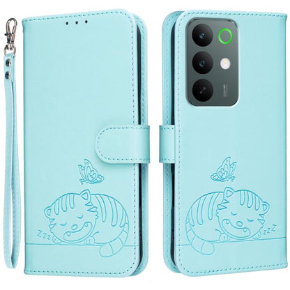 Cat Butterfly Embossed RFID Vegan Leather Phone Case with Strap, For Realme P4 Power 5G, For Realme Note 80 4G, For Realme C83 5G, For Realme Neo8 5G, For Realme 16 5G, For Realme 16 Pro+ 5G, For Realme 16 Pro 5G, For Realme GT8 Pro Global             ...