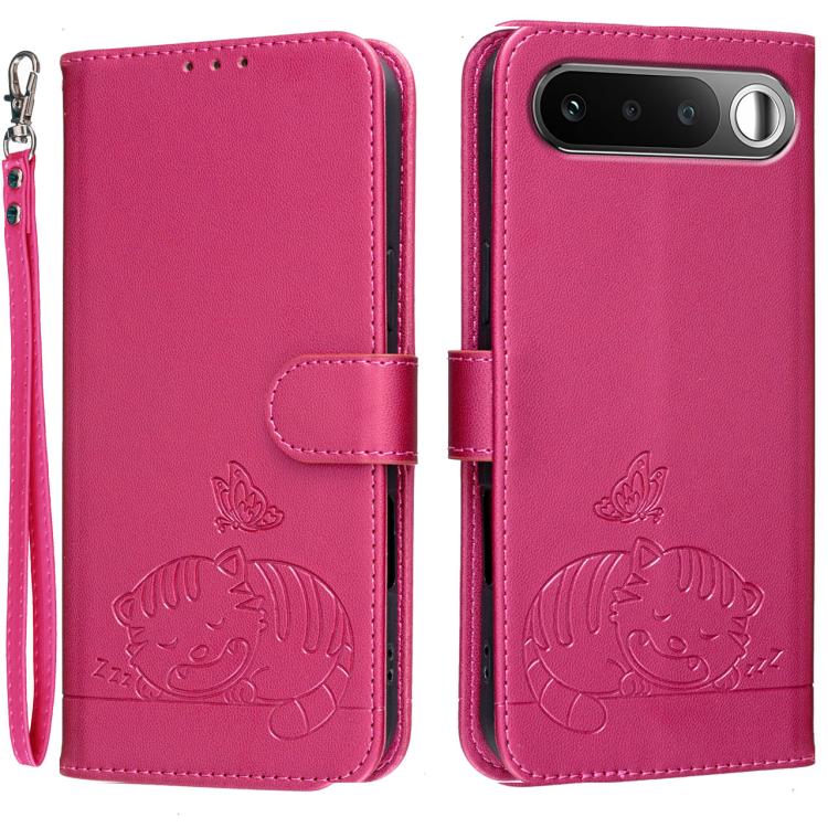 Cat Butterfly Embossed RFID Vegan Leather Phone Case with Strap, For Realme P4 Power 5G, For Realme Note 80 4G, For Realme C83 5G, For Realme Neo8 5G, For Realme 16 5G, For Realme 16 Pro+ 5G, For Realme 16 Pro 5G, For Realme GT8 Pro Global             ...