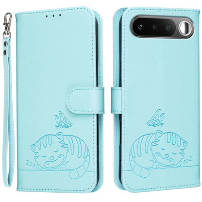 Cat Butterfly Embossed RFID Vegan Leather Phone Case with Strap, For Realme P4 Power 5G, For Realme Note 80 4G, For Realme C83 5G, For Realme Neo8 5G, For Realme 16 5G, For Realme 16 Pro+ 5G, For Realme 16 Pro 5G, For Realme GT8 Pro Global             ...