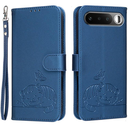 Cat Butterfly Embossed RFID Vegan Leather Phone Case with Strap, For Realme P4 Power 5G, For Realme Note 80 4G, For Realme C83 5G, For Realme Neo8 5G, For Realme 16 5G, For Realme 16 Pro+ 5G, For Realme 16 Pro 5G, For Realme GT8 Pro Global             ...