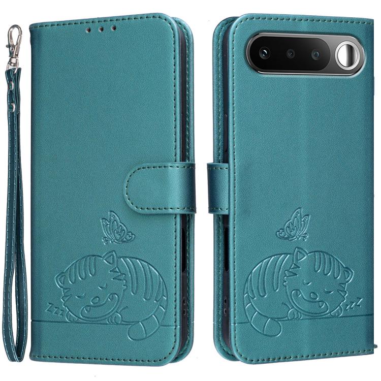 Cat Butterfly Embossed RFID Vegan Leather Phone Case with Strap, For Realme P4 Power 5G, For Realme Note 80 4G, For Realme C83 5G, For Realme Neo8 5G, For Realme 16 5G, For Realme 16 Pro+ 5G, For Realme 16 Pro 5G, For Realme GT8 Pro Global             ...