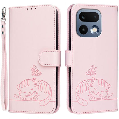 Cat Butterfly Embossed RFID Vegan Leather Phone Case with Strap, For Realme P4 Power 5G, For Realme Note 80 4G, For Realme C83 5G, For Realme Neo8 5G, For Realme 16 5G, For Realme 16 Pro+ 5G, For Realme 16 Pro 5G, For Realme GT8 Pro Global             ...