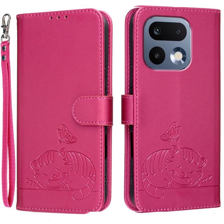 Cat Butterfly Embossed RFID Vegan Leather Phone Case with Strap, For Realme P4 Power 5G, For Realme Note 80 4G, For Realme C83 5G, For Realme Neo8 5G, For Realme 16 5G, For Realme 16 Pro+ 5G, For Realme 16 Pro 5G, For Realme GT8 Pro Global             ...