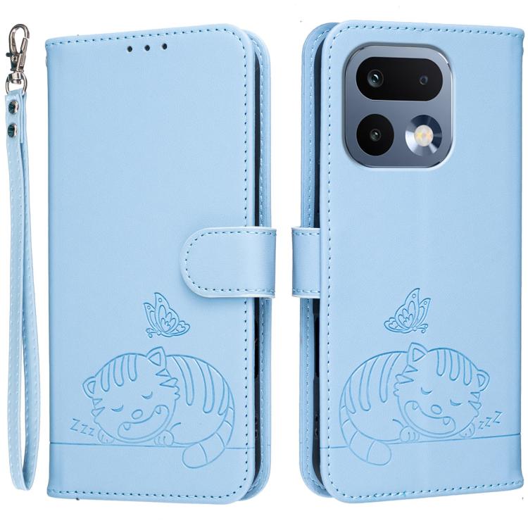 Cat Butterfly Embossed RFID Vegan Leather Phone Case with Strap, For Realme P4 Power 5G, For Realme Note 80 4G, For Realme C83 5G, For Realme Neo8 5G, For Realme 16 5G, For Realme 16 Pro+ 5G, For Realme 16 Pro 5G, For Realme GT8 Pro Global             ...