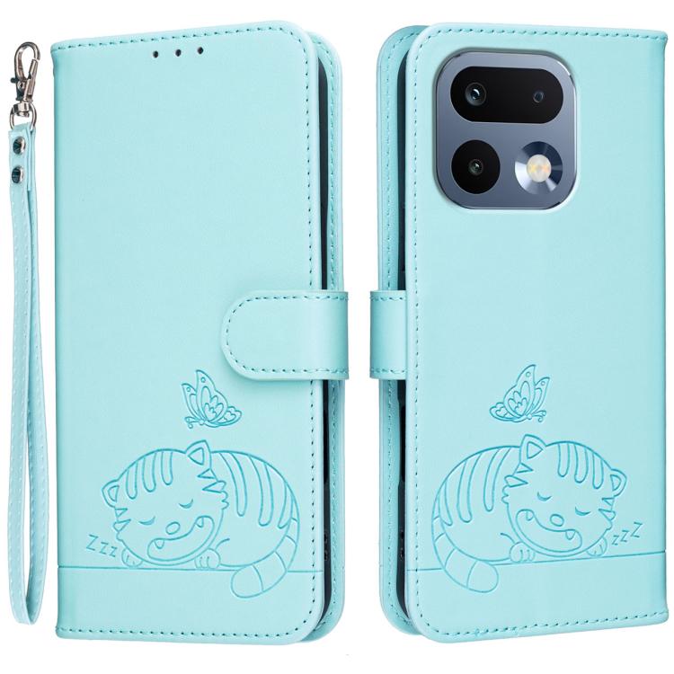 Cat Butterfly Embossed RFID Vegan Leather Phone Case with Strap, For Realme P4 Power 5G, For Realme Note 80 4G, For Realme C83 5G, For Realme Neo8 5G, For Realme 16 5G, For Realme 16 Pro+ 5G, For Realme 16 Pro 5G, For Realme GT8 Pro Global             ...