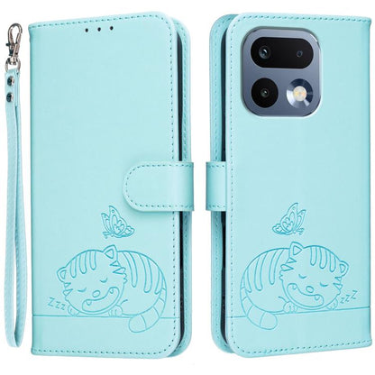 Cat Butterfly Embossed RFID Vegan Leather Phone Case with Strap, For Realme P4 Power 5G, For Realme Note 80 4G, For Realme C83 5G, For Realme Neo8 5G, For Realme 16 5G, For Realme 16 Pro+ 5G, For Realme 16 Pro 5G, For Realme GT8 Pro Global             ...