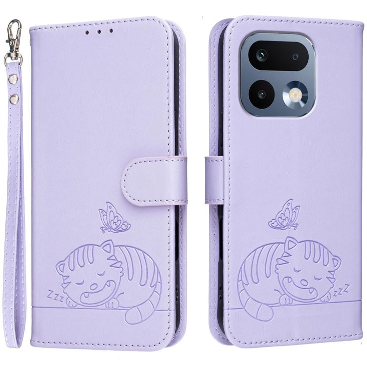 Cat Butterfly Embossed RFID Vegan Leather Phone Case with Strap, For Realme P4 Power 5G, For Realme Note 80 4G, For Realme C83 5G, For Realme Neo8 5G, For Realme 16 5G, For Realme 16 Pro+ 5G, For Realme 16 Pro 5G, For Realme GT8 Pro Global             ...