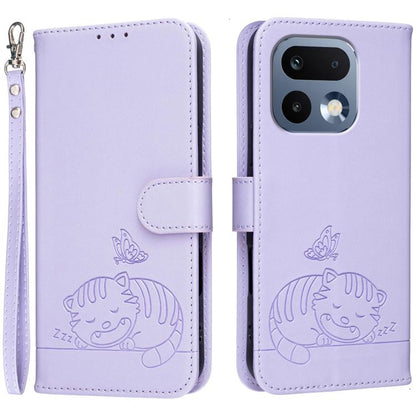 Cat Butterfly Embossed RFID Vegan Leather Phone Case with Strap, For Realme P4 Power 5G, For Realme Note 80 4G, For Realme C83 5G, For Realme Neo8 5G, For Realme 16 5G, For Realme 16 Pro+ 5G, For Realme 16 Pro 5G, For Realme GT8 Pro Global             ...