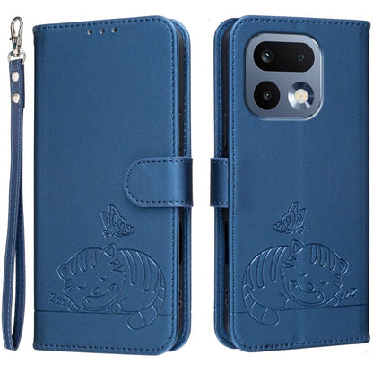 Cat Butterfly Embossed RFID Vegan Leather Phone Case with Strap, For Realme P4 Power 5G, For Realme Note 80 4G, For Realme C83 5G, For Realme Neo8 5G, For Realme 16 5G, For Realme 16 Pro+ 5G, For Realme 16 Pro 5G, For Realme GT8 Pro Global             ...