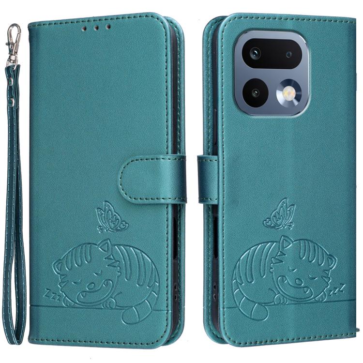 Cat Butterfly Embossed RFID Vegan Leather Phone Case with Strap, For Realme P4 Power 5G, For Realme Note 80 4G, For Realme C83 5G, For Realme Neo8 5G, For Realme 16 5G, For Realme 16 Pro+ 5G, For Realme 16 Pro 5G, For Realme GT8 Pro Global             ...