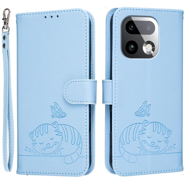 Cat Butterfly Embossed RFID Vegan Leather Phone Case with Strap, For Realme P4 Power 5G, For Realme Note 80 4G, For Realme C83 5G, For Realme Neo8 5G, For Realme 16 5G, For Realme 16 Pro+ 5G, For Realme 16 Pro 5G, For Realme GT8 Pro Global             ...