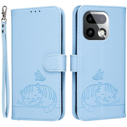 Cat Butterfly Embossed RFID Vegan Leather Phone Case with Strap, For Realme P4 Power 5G, For Realme Note 80 4G, For Realme C83 5G, For Realme Neo8 5G, For Realme 16 5G, For Realme 16 Pro+ 5G, For Realme 16 Pro 5G, For Realme GT8 Pro Global             ...