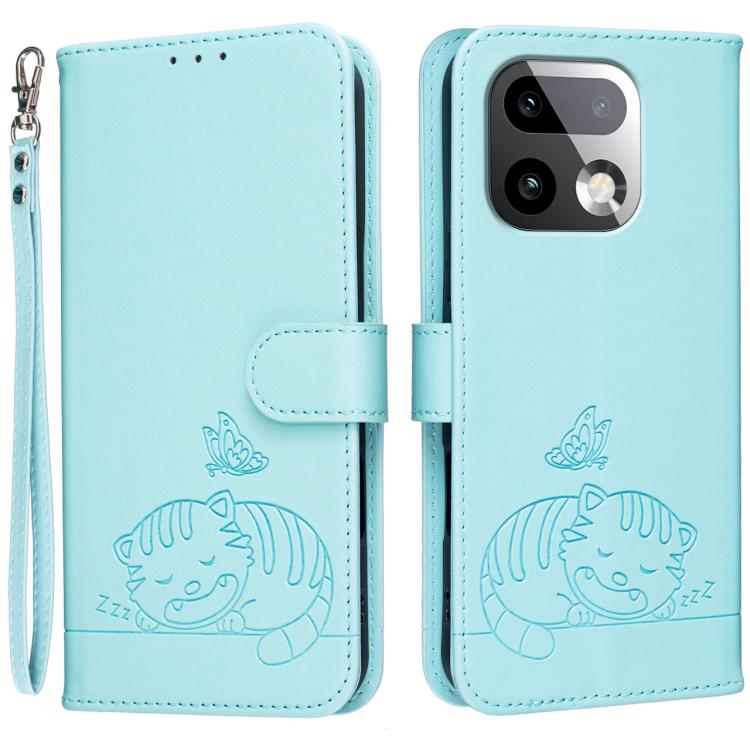 Cat Butterfly Embossed RFID Vegan Leather Phone Case with Strap, For Realme P4 Power 5G, For Realme Note 80 4G, For Realme C83 5G, For Realme Neo8 5G, For Realme 16 5G, For Realme 16 Pro+ 5G, For Realme 16 Pro 5G, For Realme GT8 Pro Global             ...