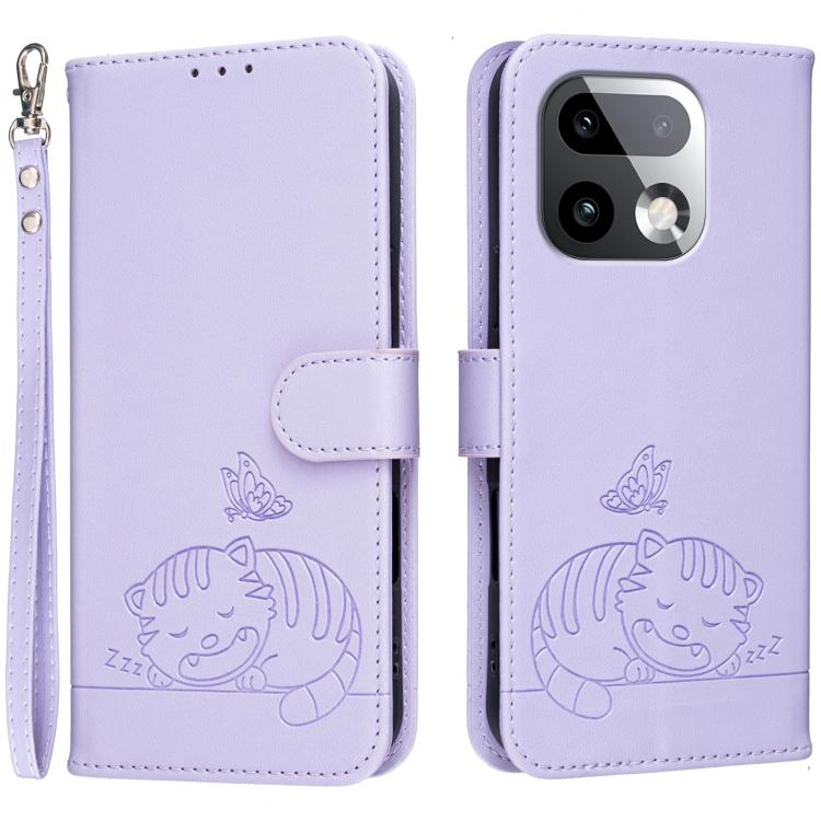 Cat Butterfly Embossed RFID Vegan Leather Phone Case with Strap, For Realme P4 Power 5G, For Realme Note 80 4G, For Realme C83 5G, For Realme Neo8 5G, For Realme 16 5G, For Realme 16 Pro+ 5G, For Realme 16 Pro 5G, For Realme GT8 Pro Global             ...